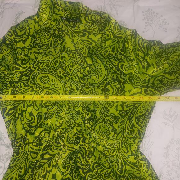 Zara women's paisley wrap dress green Sz Small witchy office party fall festive - Picture 6 of 9